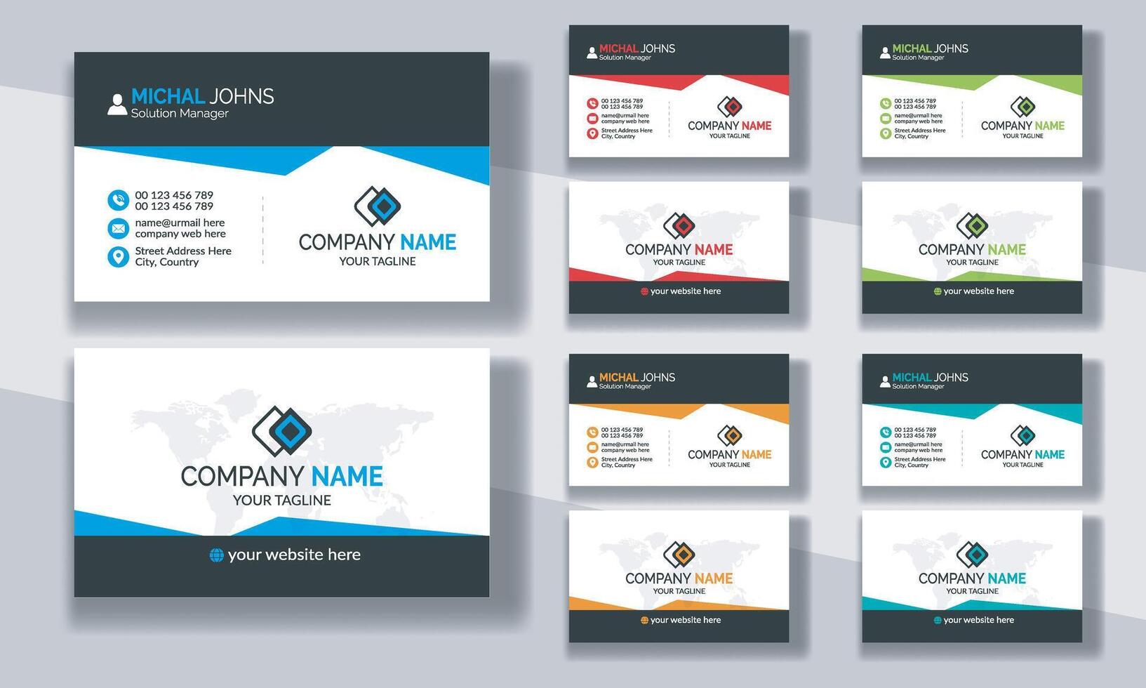 Creative modern clean corporate double-side business card template, personal visiting card, professional simple identity blue, red, white and black elegant visiting card. vector