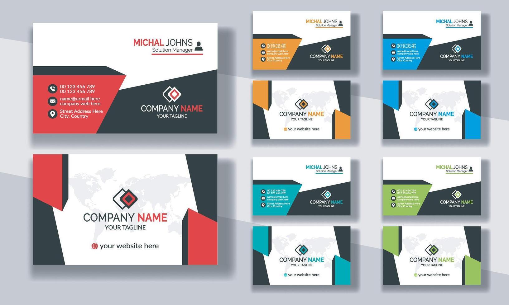 Creative modern clean corporate double-side business card template, personal visiting card, professional simple identity blue, red, white and black elegant visiting card. vector
