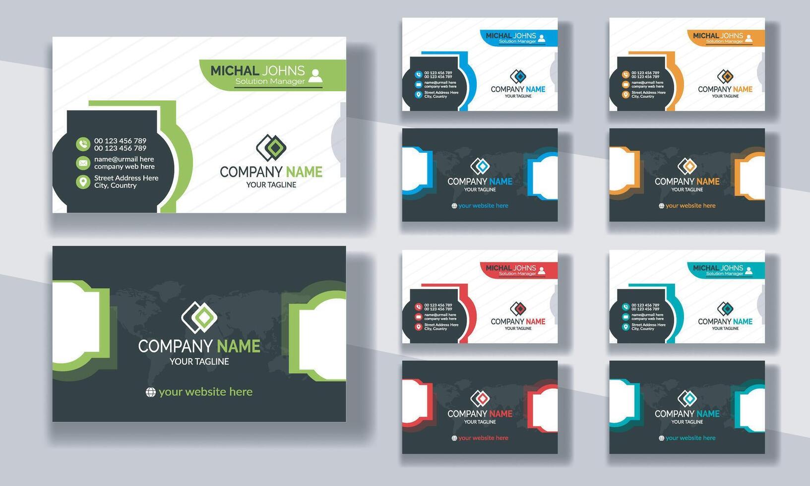 Creative modern clean corporate double-side business card template, personal visiting card, professional simple identity blue, red, white and black elegant visiting card. vector