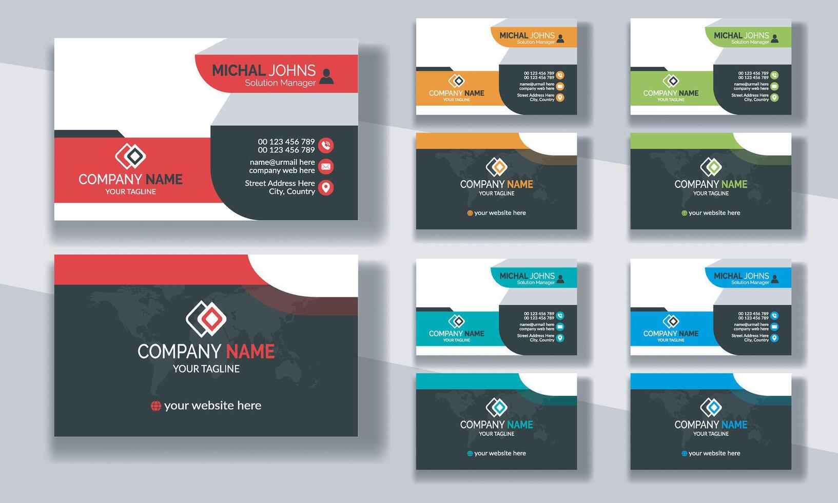 Creative modern clean corporate double-side business card template, personal visiting card, professional simple identity blue, red, white and black elegant visiting card. vector