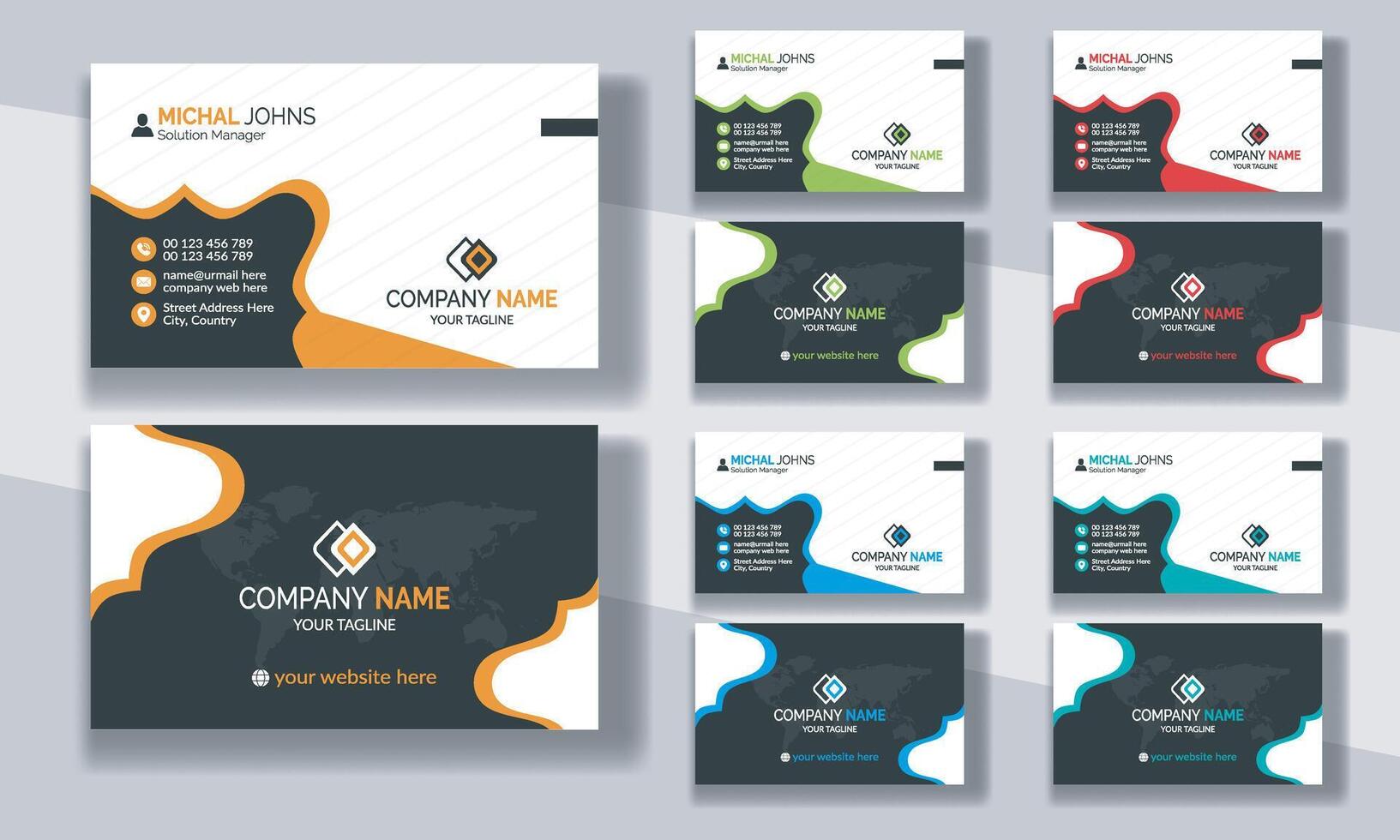 Creative modern clean corporate double-side business card template, personal visiting card, professional simple identity blue, red, white and black elegant visiting card. vector