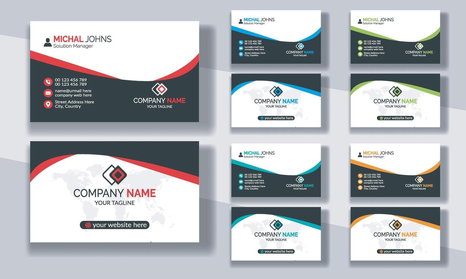 Creative modern clean corporate double-side business card template, personal visiting card, professional simple identity blue, red, white and black elegant visiting card. vector