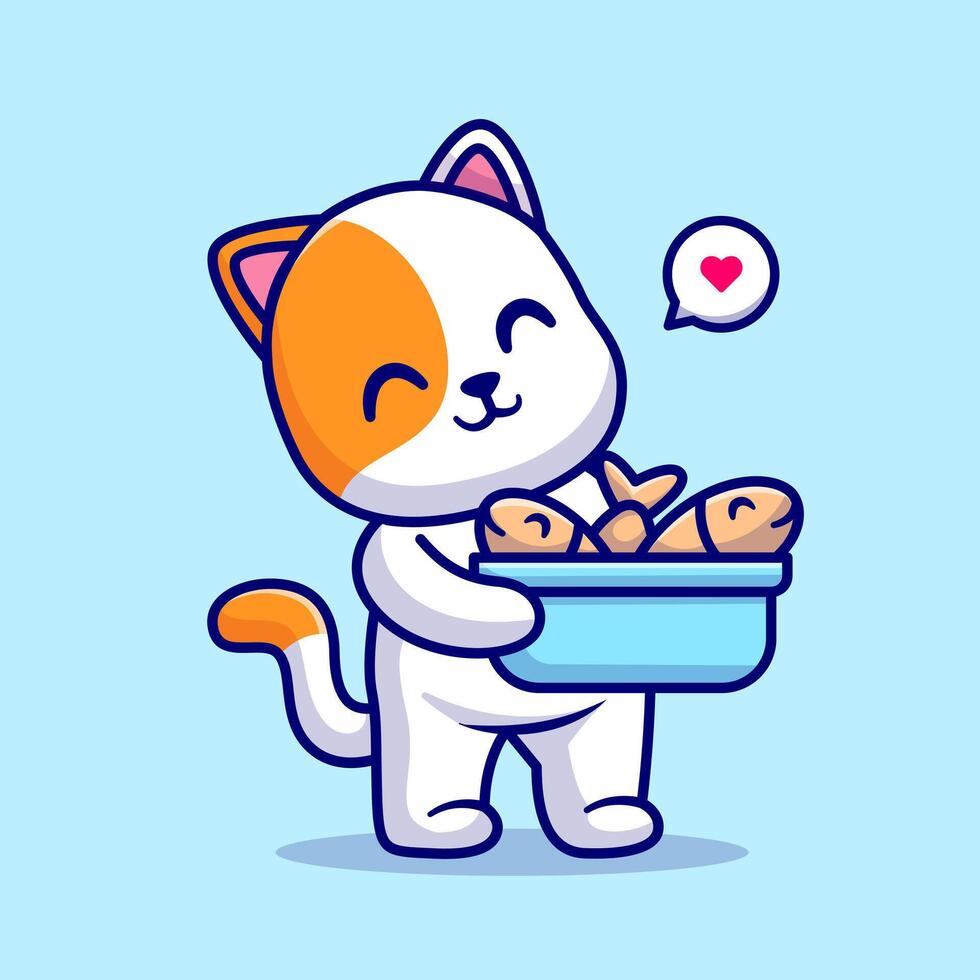 Cute Cat Bring Fish In Bucket Cartoon vector