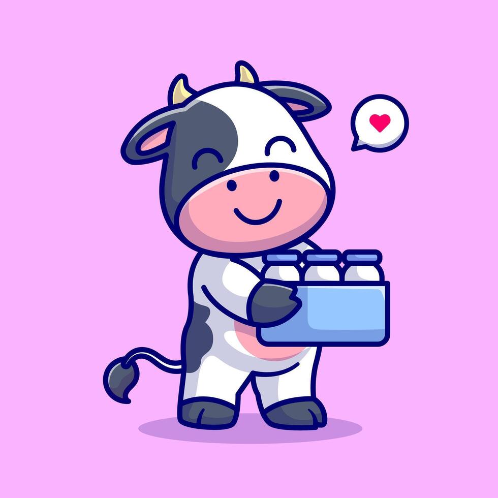 Cute Cow Bring Milk In Bucket Cartoon vector