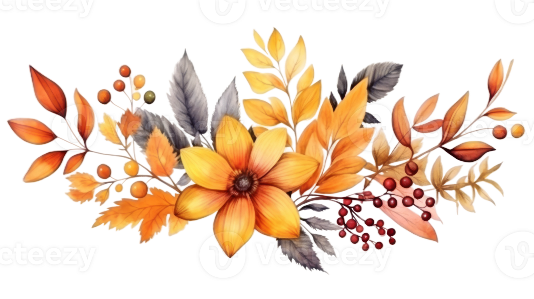 Watercolor Artwork with Fall Composition on isolated Transparent background. Format png