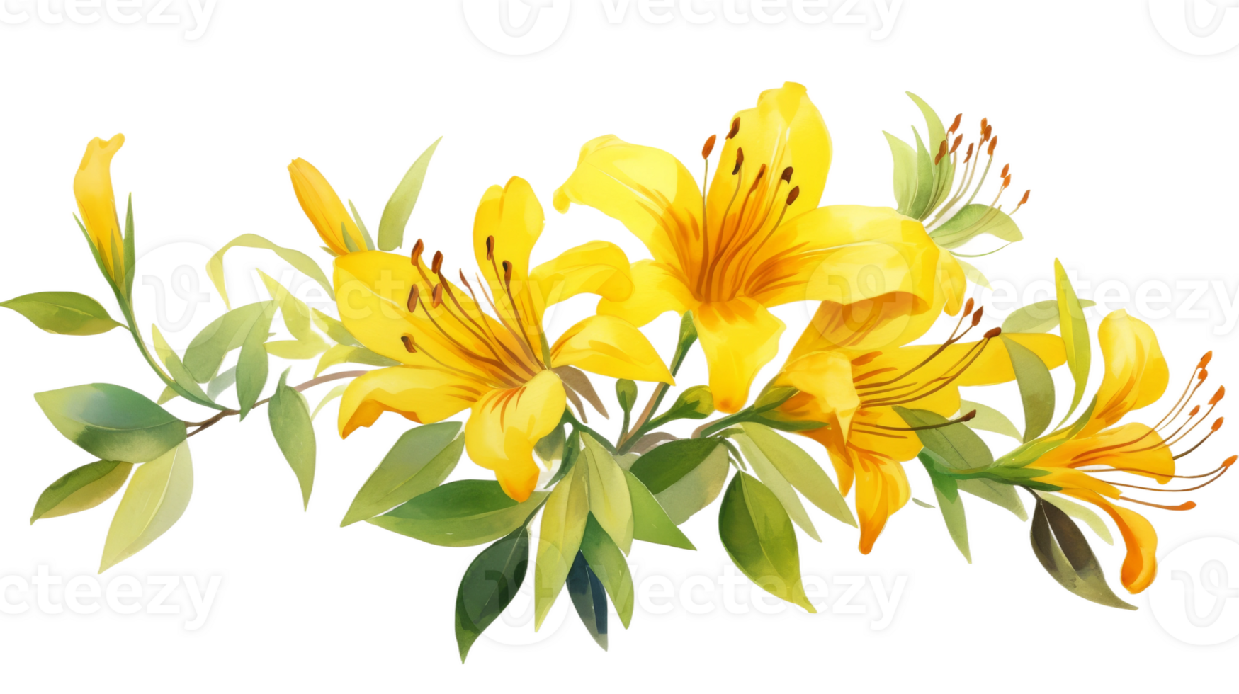 Simple Yellow Floral Element in Watercolor on isolated Transparent background. Format png