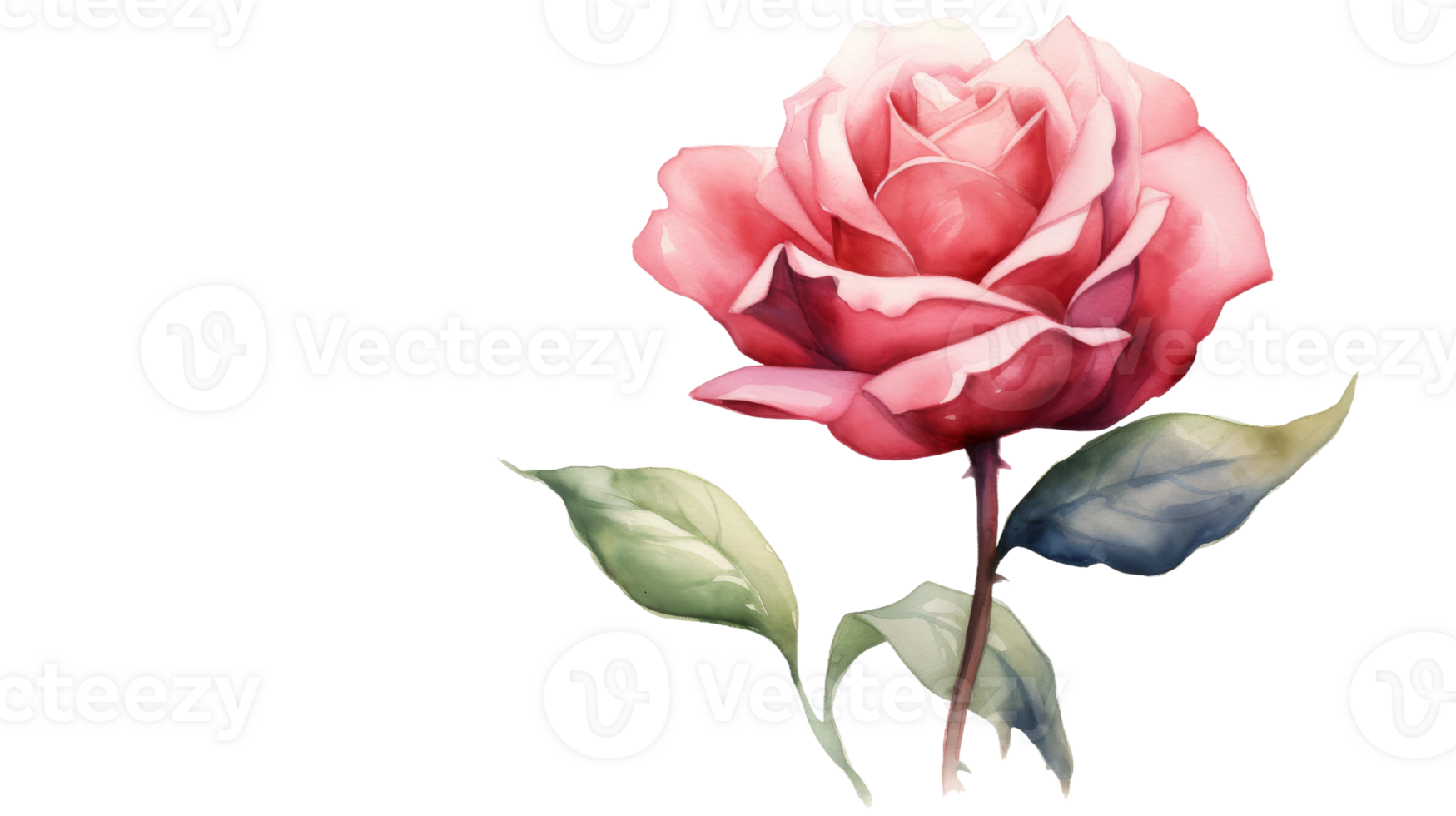 Solitary Watercolor Rose Blossom Isolated on isolated Transparent background. Format png
