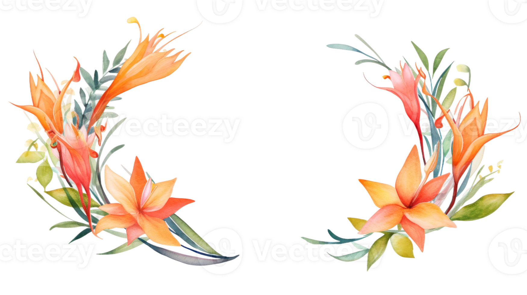 Delightful Watercolor Wreath with Bird of Paradise on isolated Transparent background. Format png