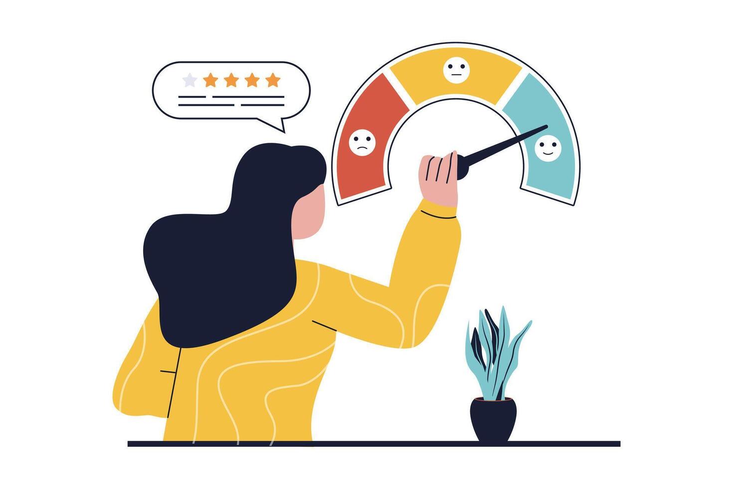 Review rating meter concept. People giving feedback to a business services. Illustration for websites, landing pages, mobile applications, posters and banners. vector