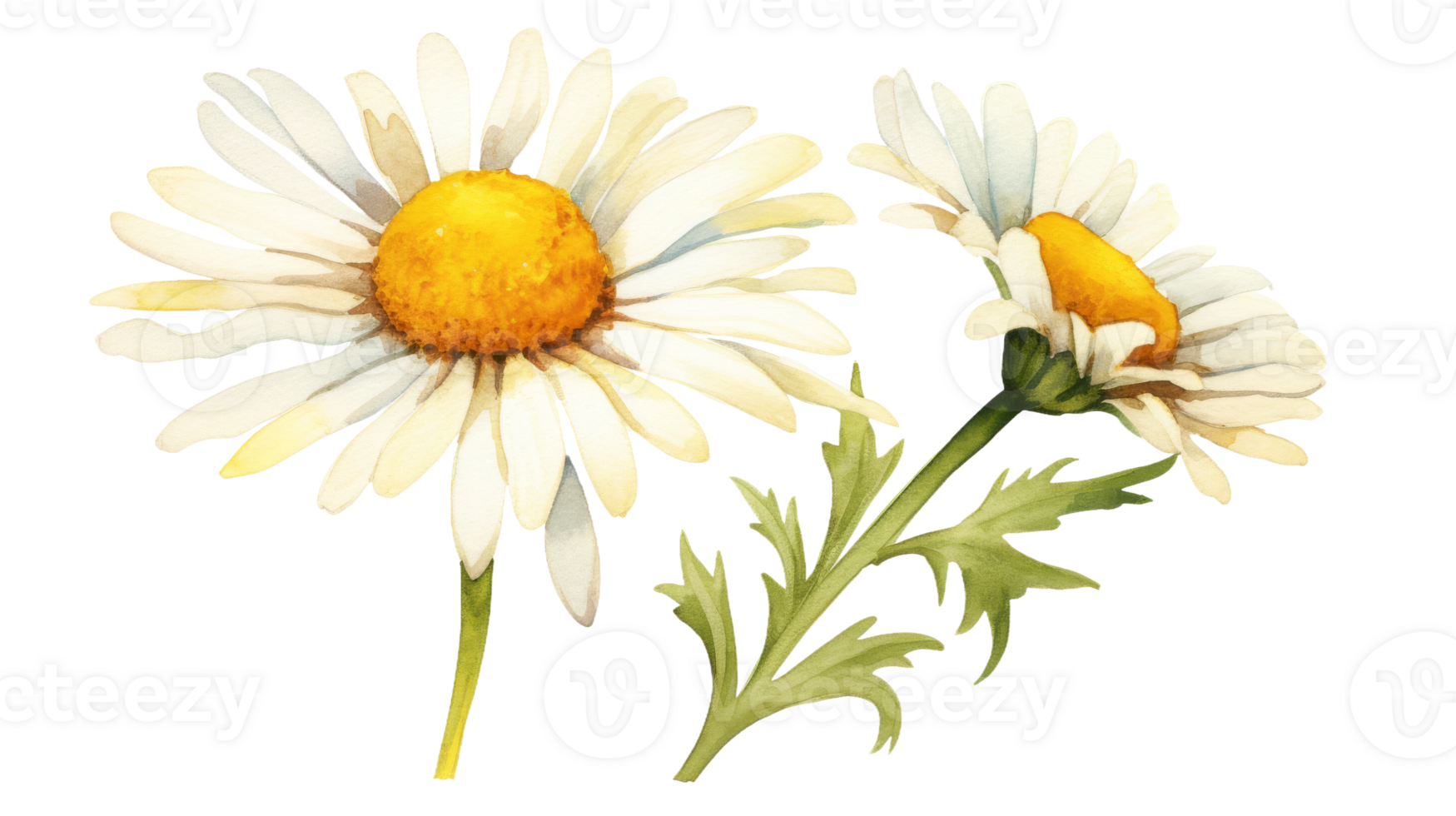Isolated Watercolor Daisy Flower Element on isolated Transparent background. Format png