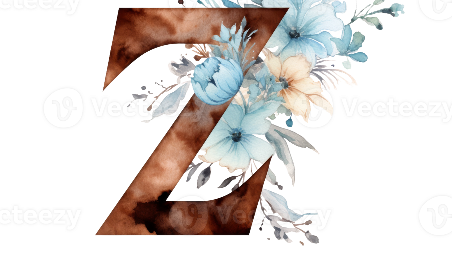 Vibrant Alphabet Art Z Watercolor Sticker on isolated Transparent background. Format png