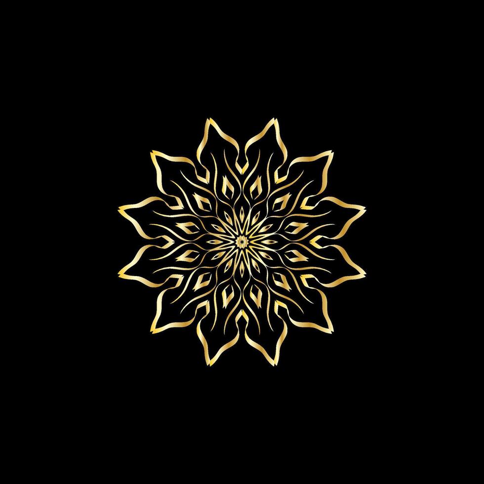 Mandala. Gold decorative element. Picture for coloring. Abstract circular ornament with stylized leaves vector