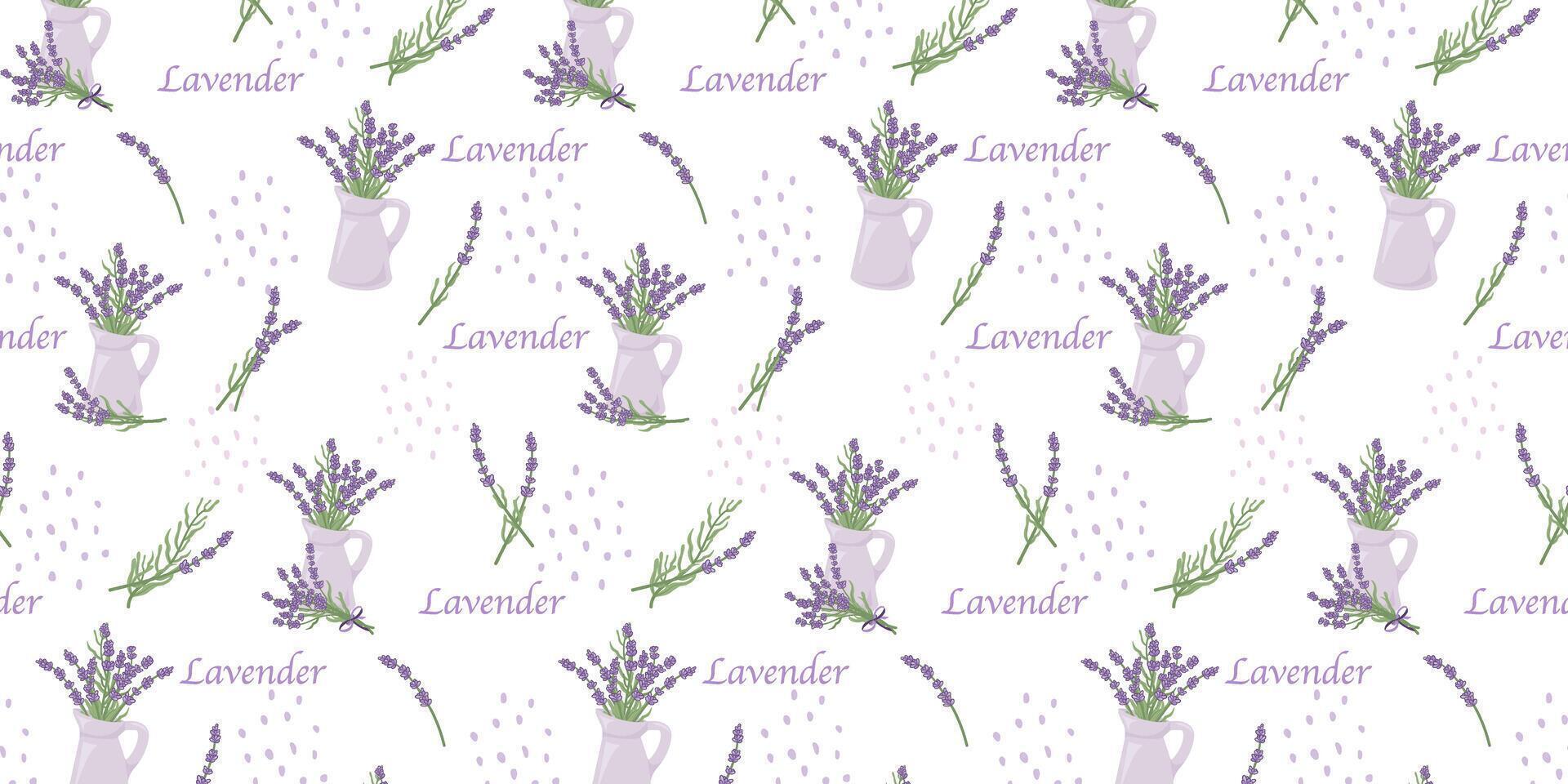 Seamless pattern with lavender flowers. Provence style. Concept of romantic background in French retro design. Template for greeting cards, posters, scrapbooking. vector