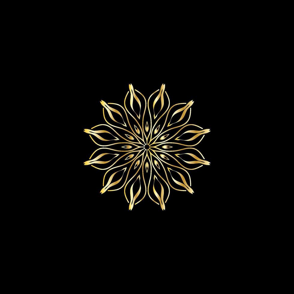 Mandala. Gold decorative element. Picture for coloring. Abstract circular ornament with stylized leaves vector