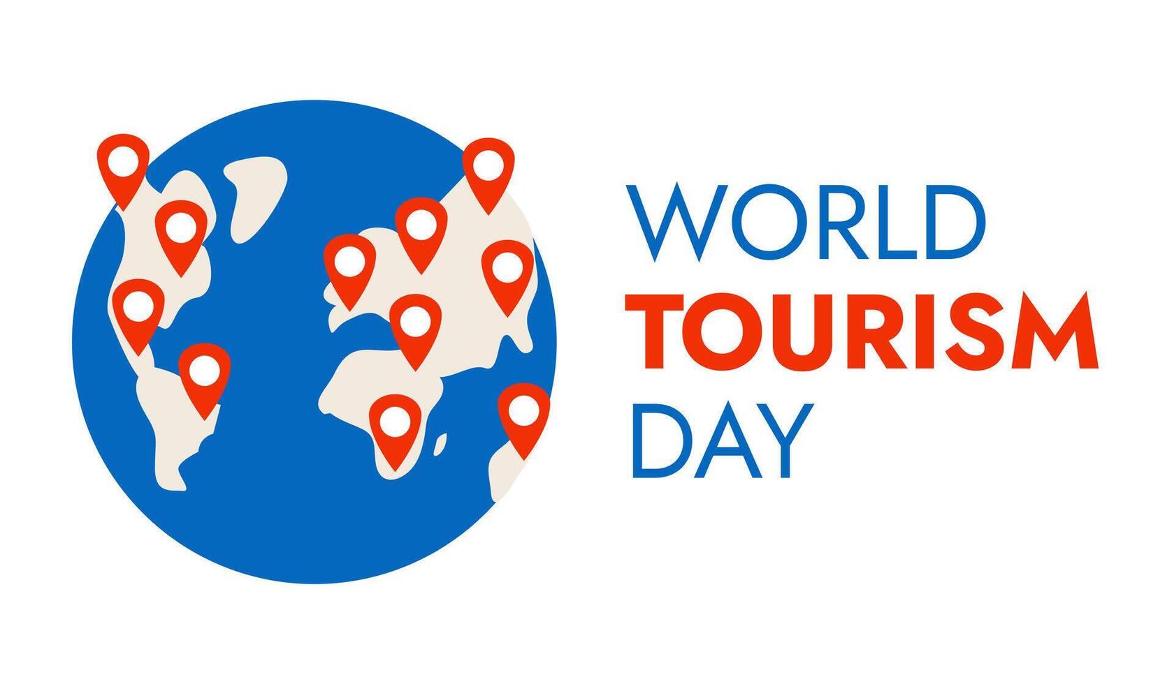 Travels on Earth. Holiday World Tourist Day. Location on the planet. Directions for travel. Flight routes. Red Pins on the map. Journey theme. Postcard with congratulations. illustration. vector
