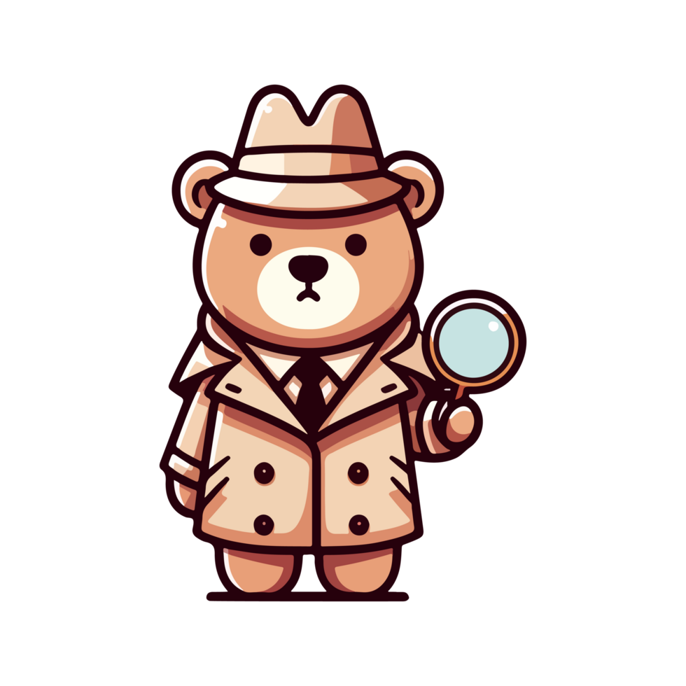 cartone animato carino orso investigatore icona personaggio png