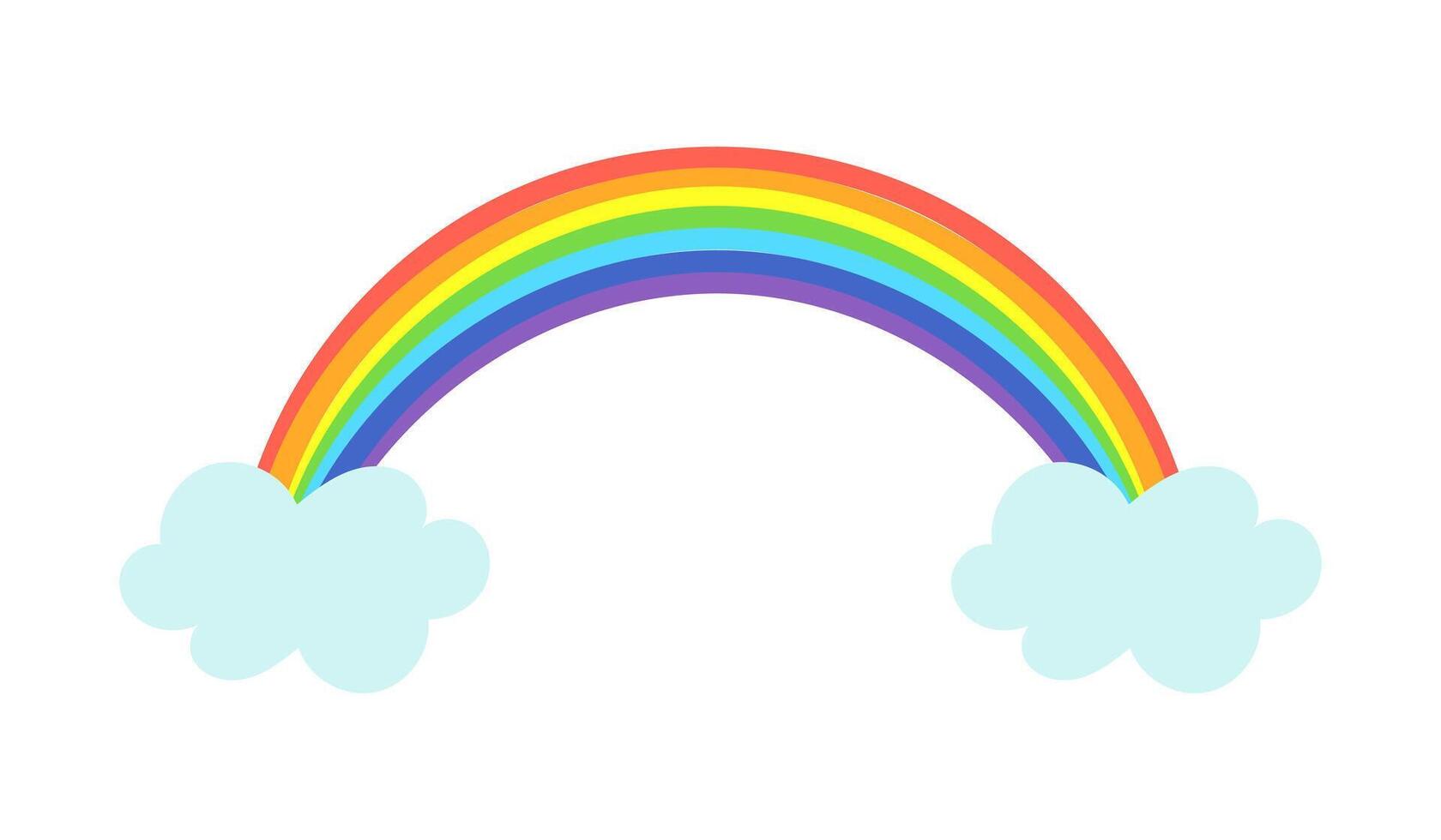 Rainbow between two clouds. Multi-colored arc. Meteorological phenomenon. Weather, climate. Curve with Color Spectrum. Children art. Joy and positivity. Isolated color image. illustration. vector
