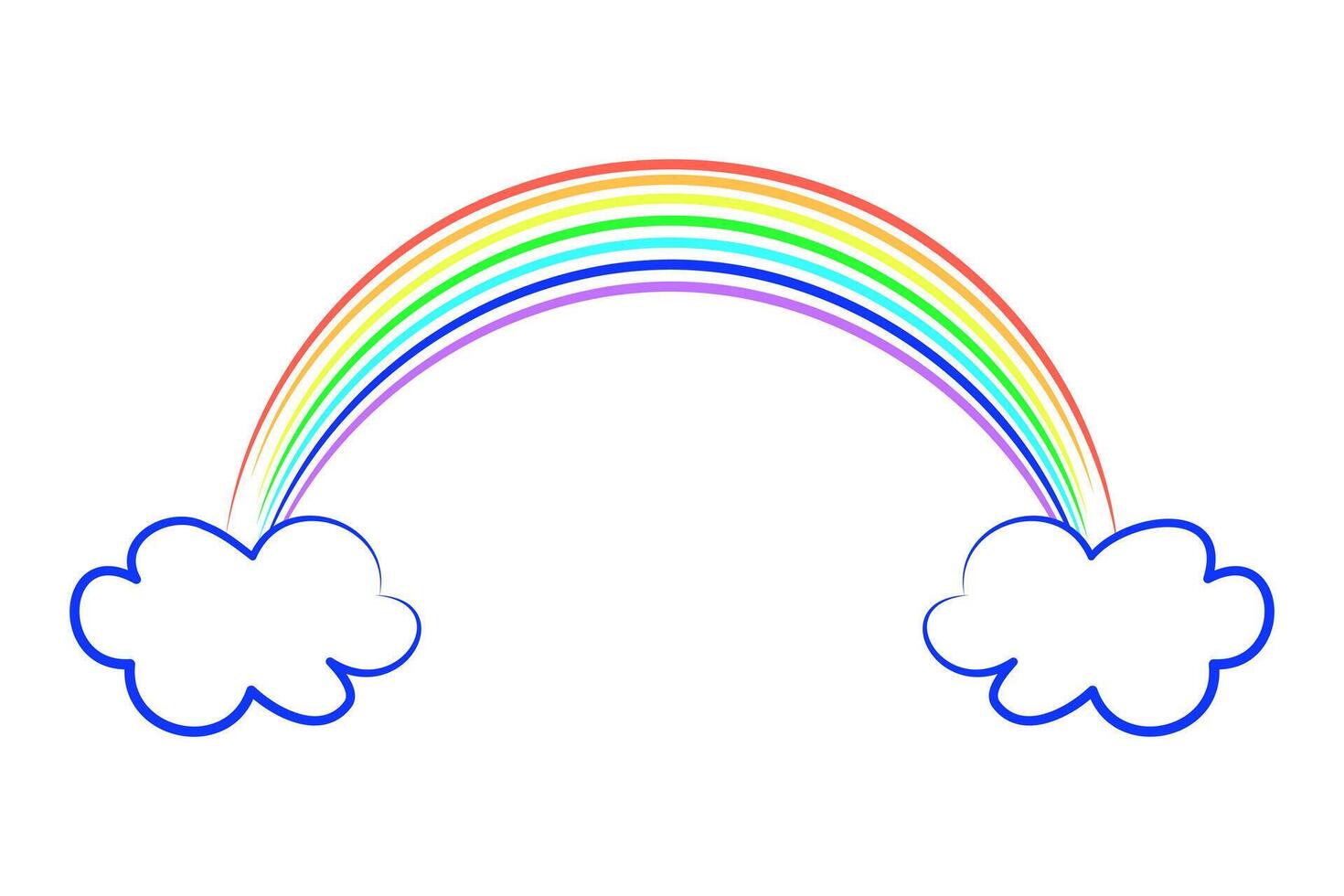 Rainbow between two blue clouds. Drawn with multi-colored crayons or pencils. Children drawing. Multi-colored arc. Childhood, childishness. Joy and positivity. Vibrant color image. illustration vector