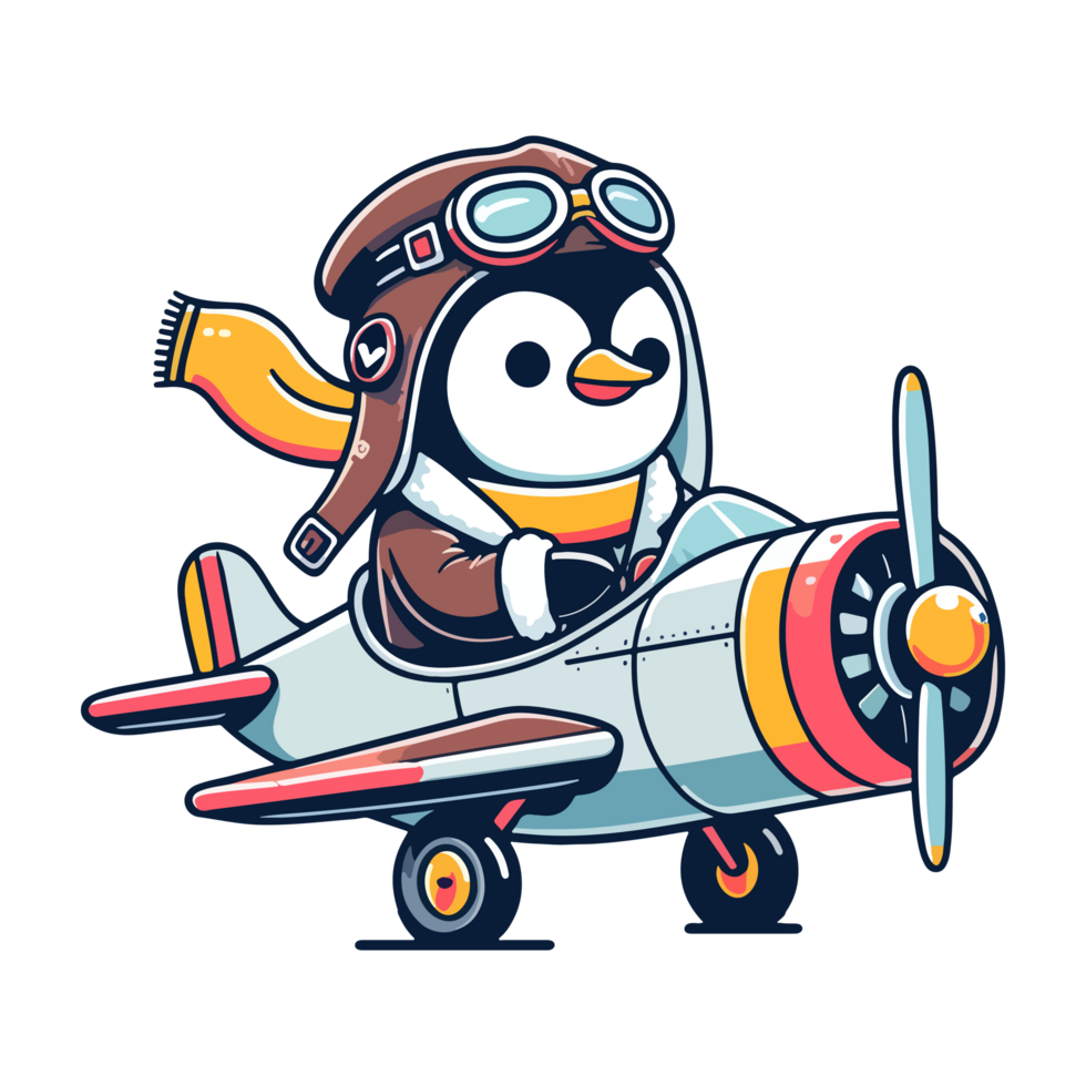 cute icon character penguin ride a plane png