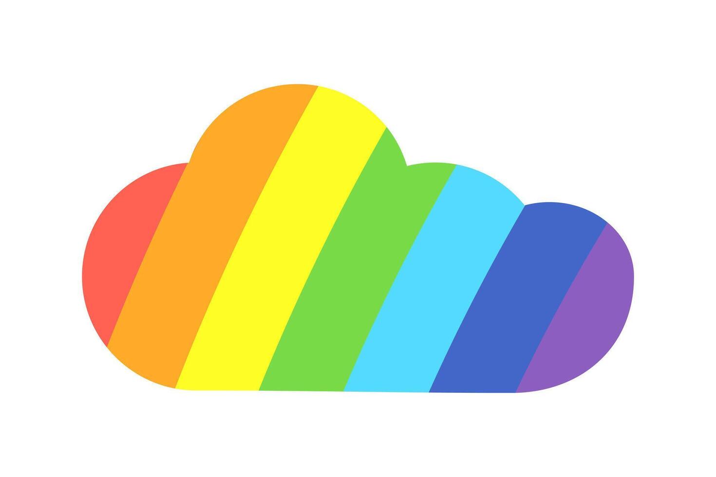 arco iris nube con rayas. nube silueta. abundancia de nubes. raro clima. positivo. infancia. logo o icono. aislado objeto. multicolor imagen. ilustración. vector