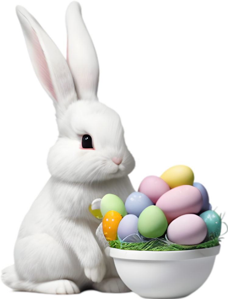 A cute Easter bunny with egg clipart. Ai-Generated. png