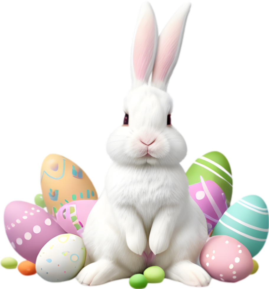 A cute Easter bunny with egg clipart. Ai-Generated. png