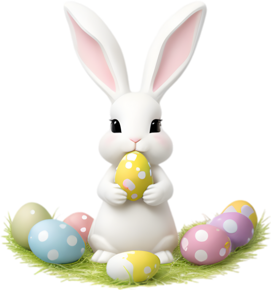 A cute Easter bunny with egg clipart. Ai-Generated. png