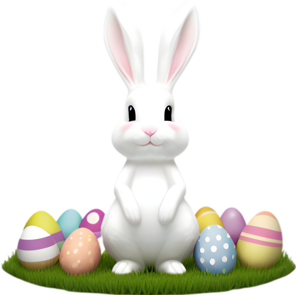 A cute Easter bunny with egg clipart. Ai-Generated. png