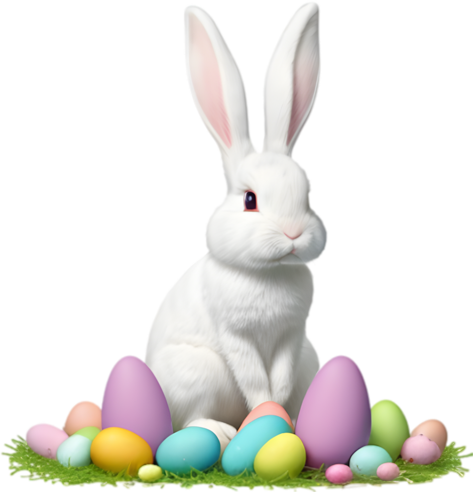 A cute Easter bunny with egg clipart. Ai-Generated. png