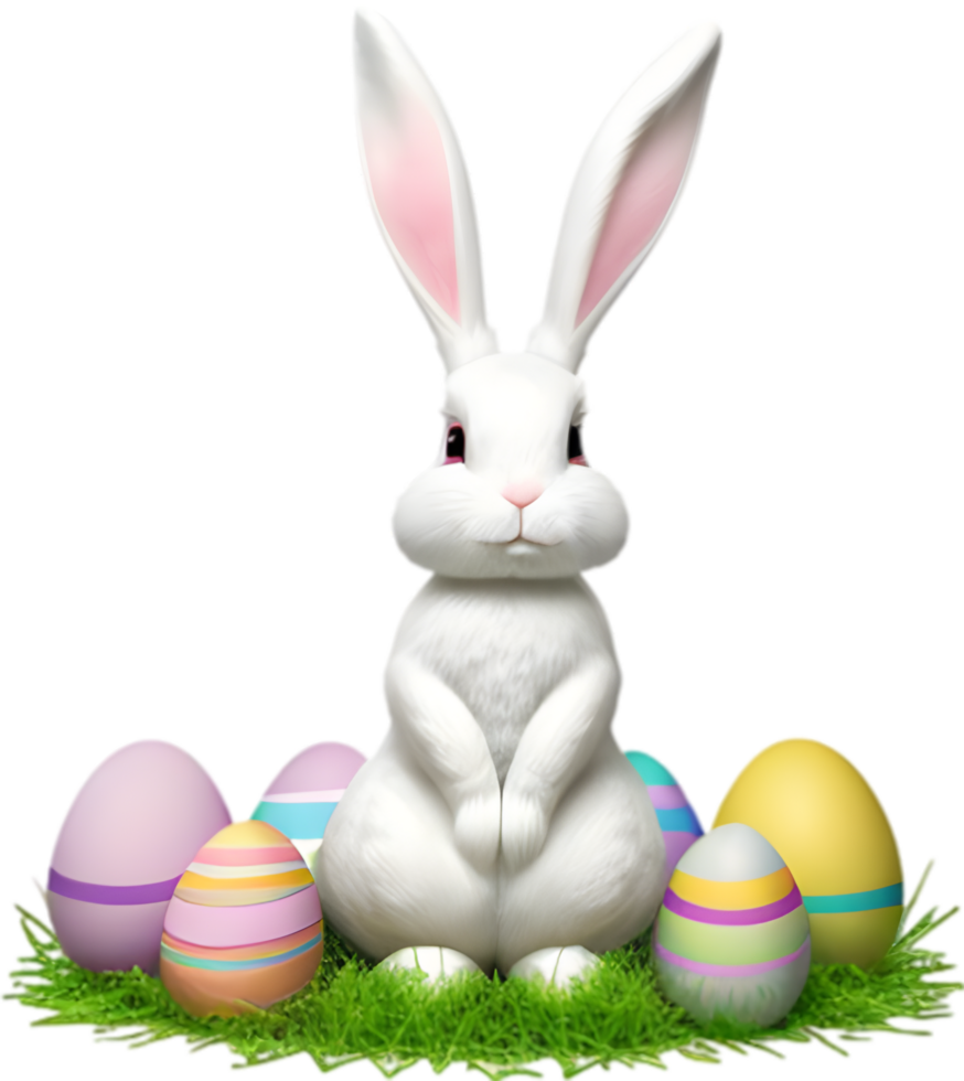 A cute Easter bunny with egg clipart. Ai-Generated. png