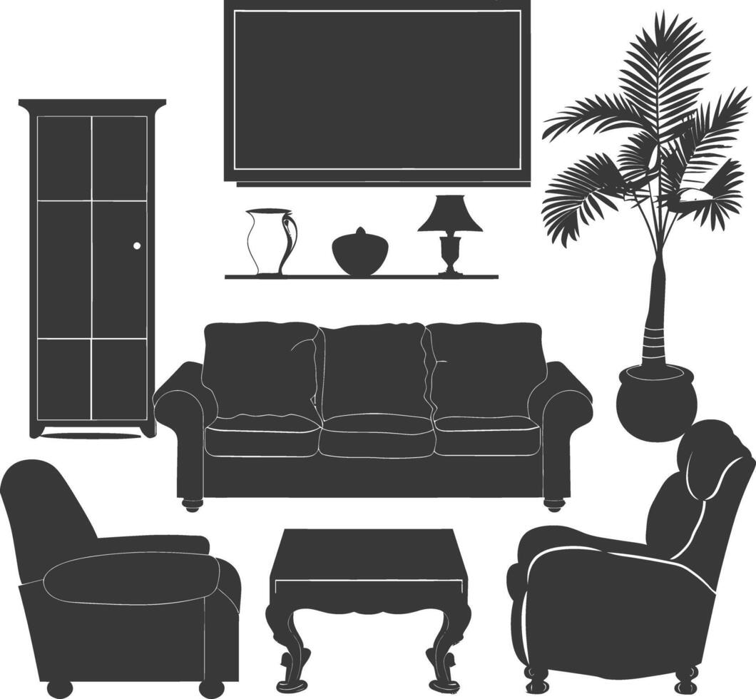 Silhouette livingroom at home equipment black color only vector
