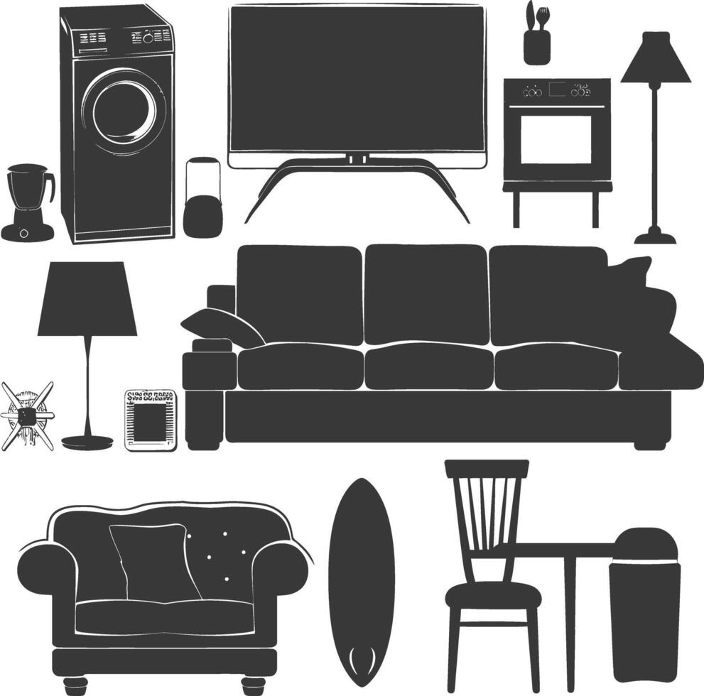 Silhouette livingroom at home equipment black color only vector