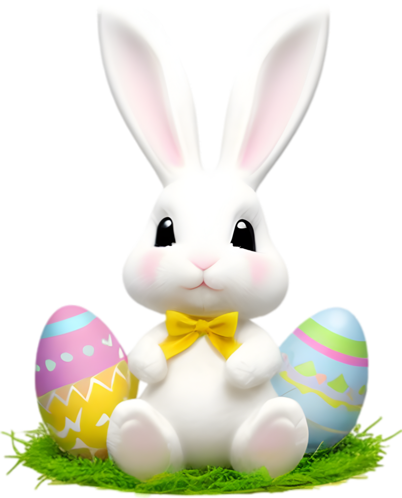 A cute Easter bunny with egg clipart. Ai-Generated. png