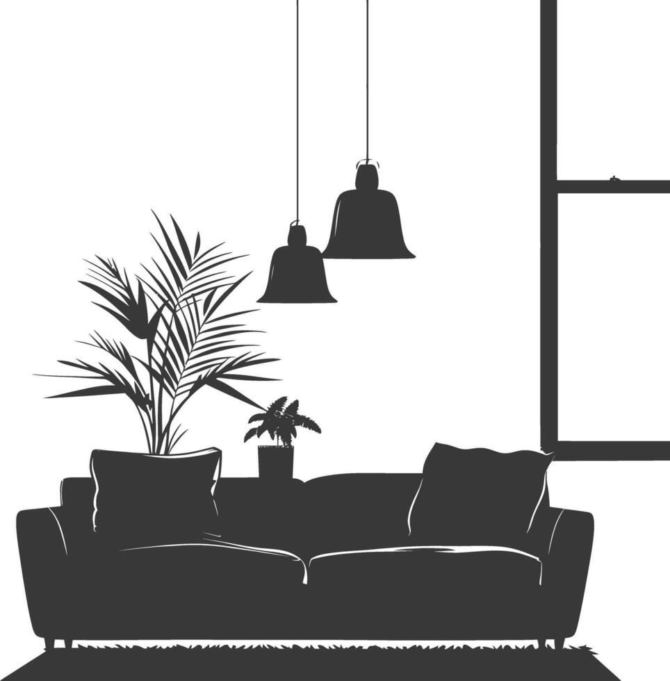 Silhouette livingroom at home equipment black color only vector
