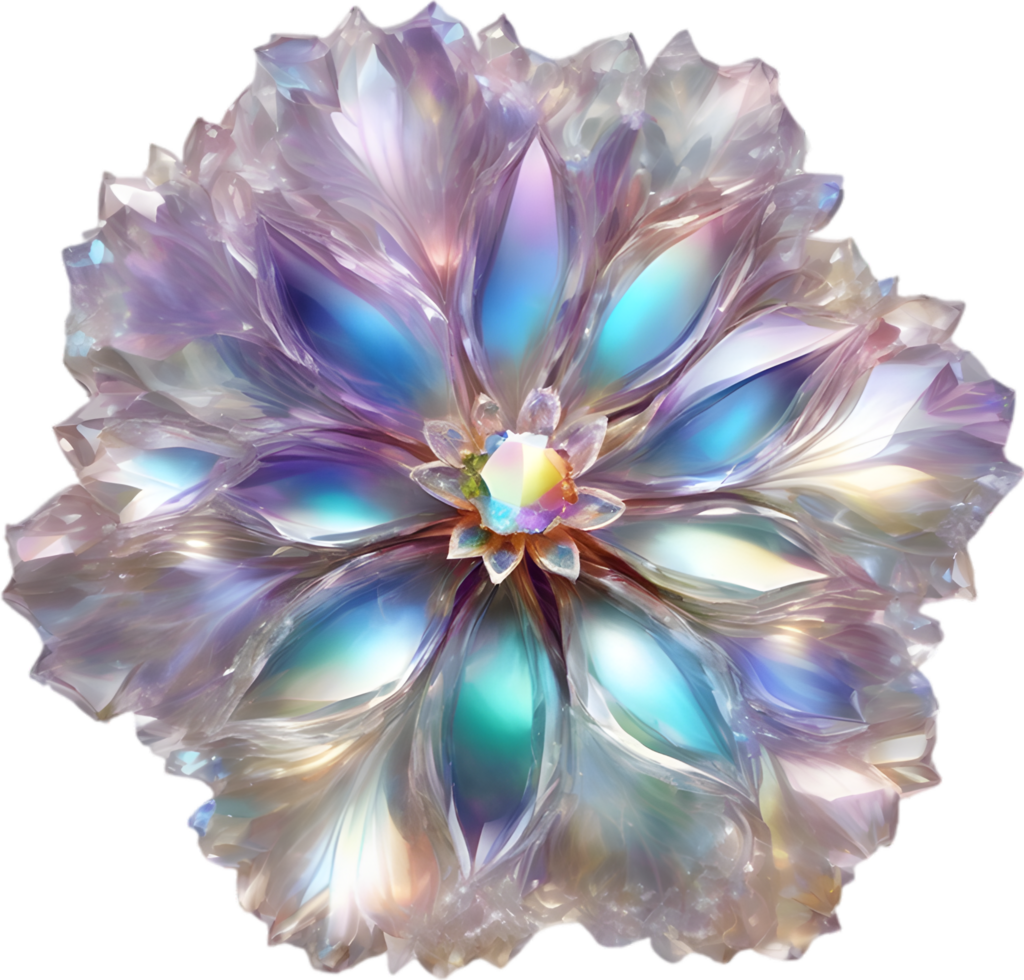 Enchanted colorful Crystal flower, clipart for decoration. Ai-Generated. png