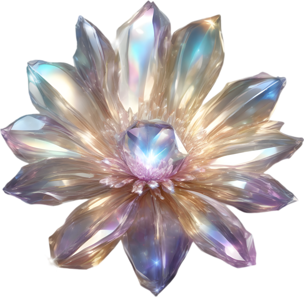 Enchanted colorful Crystal flower, clipart for decoration. Ai-Generated. png