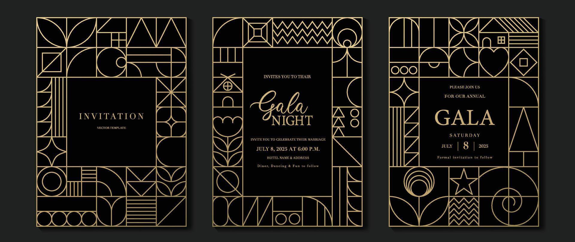 Luxury invitation card background . Elegant classic antique design, gold lines gradient on dark background. Premium design illustration for gala card, grand opening, art deco. vector