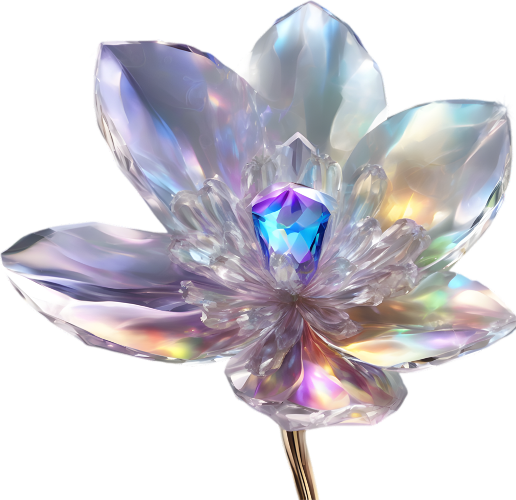 Enchanted colorful Crystal flower, clipart for decoration. Ai-Generated. png