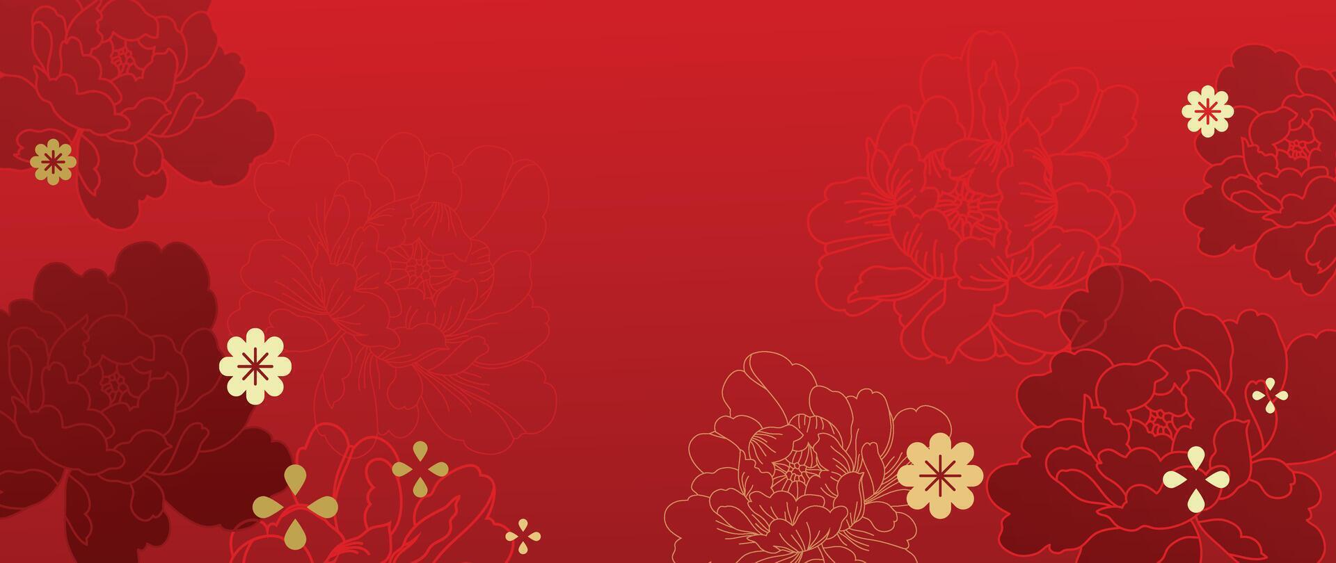 Happy Chinese new year background . Luxury wallpaper design with chinese flower, peony flower on red background. Modern luxury oriental illustration for cover, banner, website, decor. vector