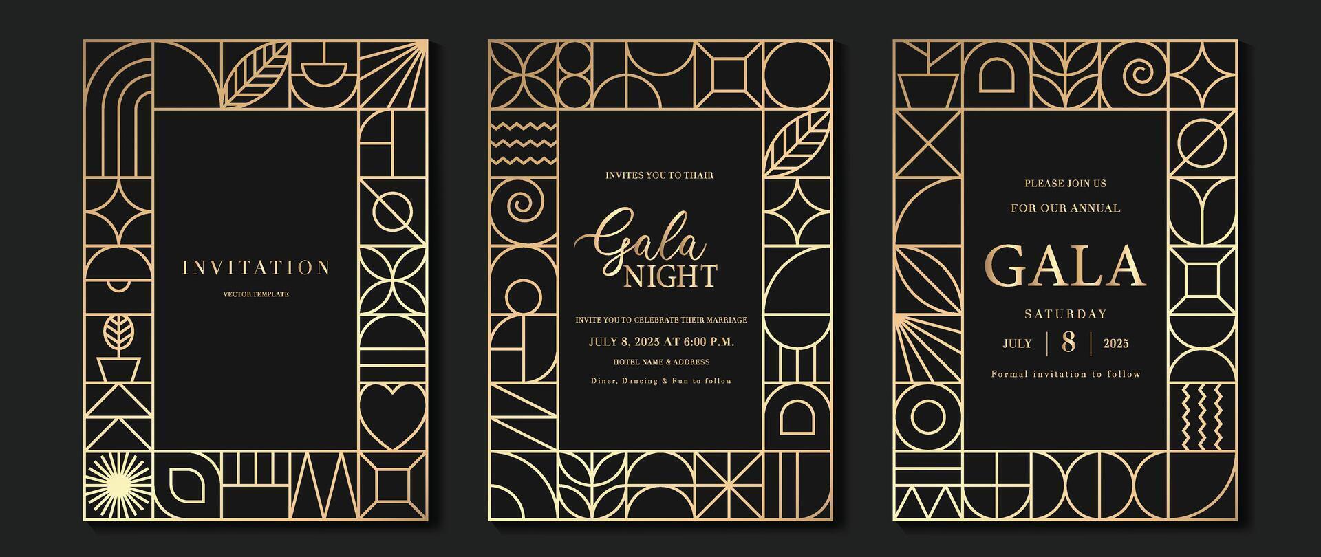 Luxury invitation card background . Elegant classic antique design, gold lines gradient on dark background. Premium design illustration for gala card, grand opening, art deco. vector