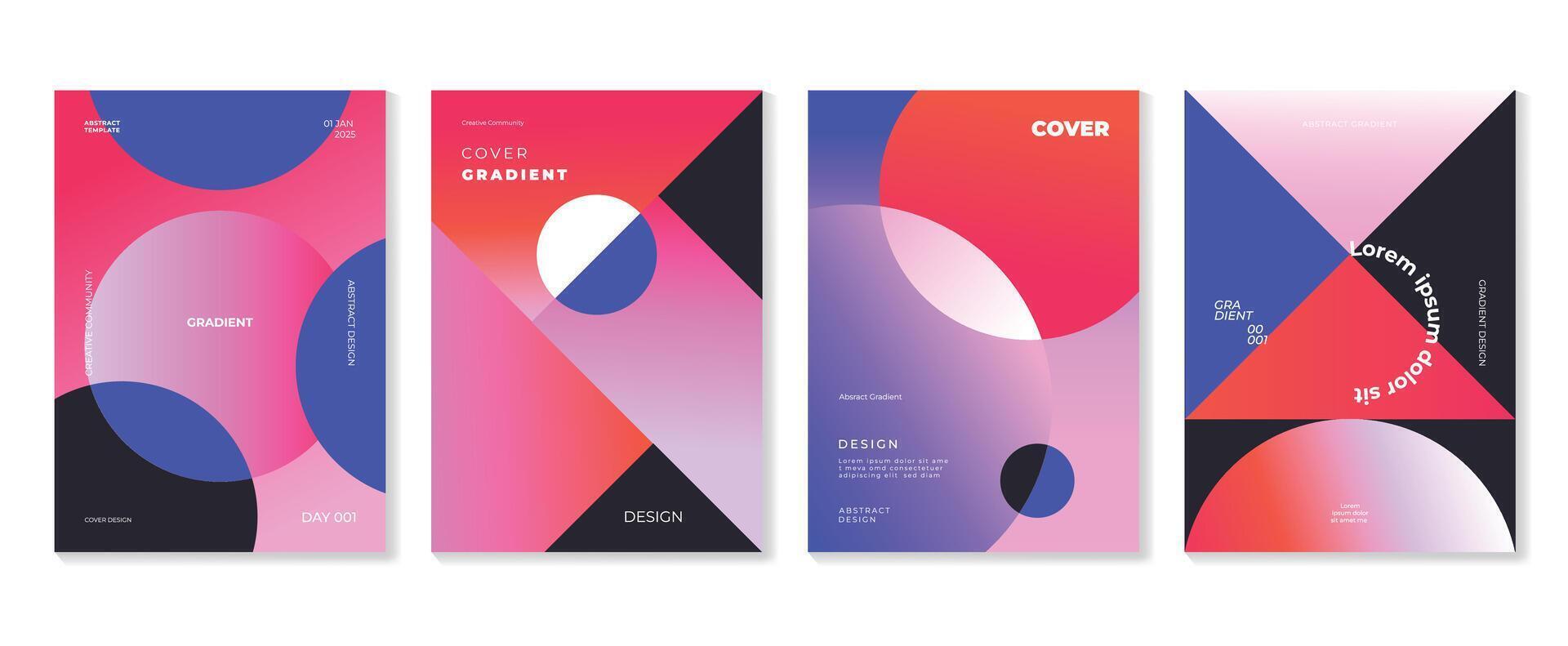 Abstract gradient background set. Minimalist style cover template with vibrant perspective geometric prism shapes collection. Ideal design for social media, poster, cover, banner, flyer. vector