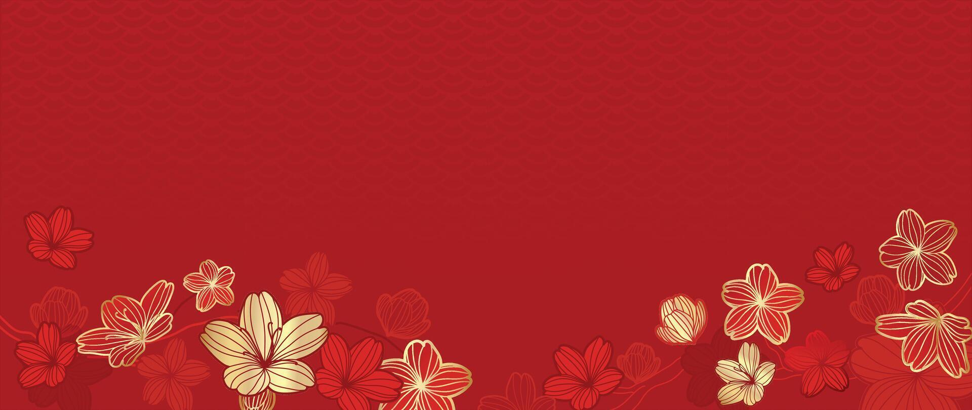 Happy Chinese new year background . Luxury wallpaper design with chinese pattern, flower on red background. Modern luxury oriental illustration for cover, banner, website, decor. vector