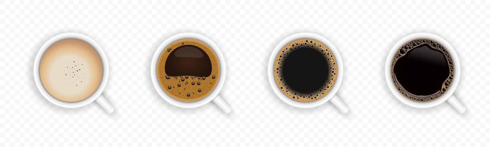 Coffee cup top view set. Realistic coffe cups illustration. vector
