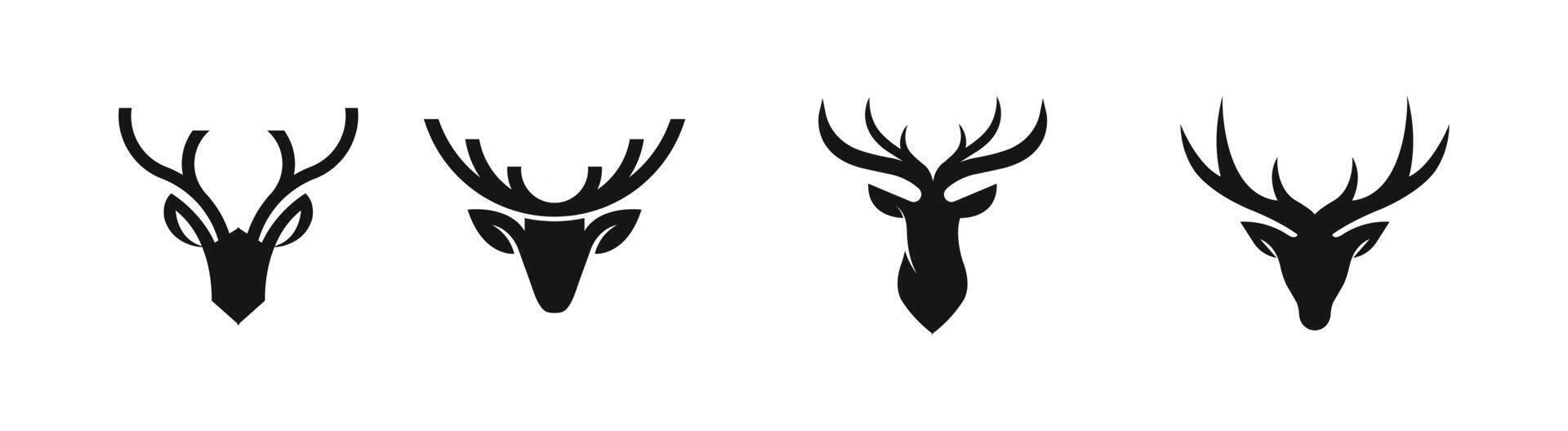 Deer logo set. Wild animal head stylized silhouette. vector