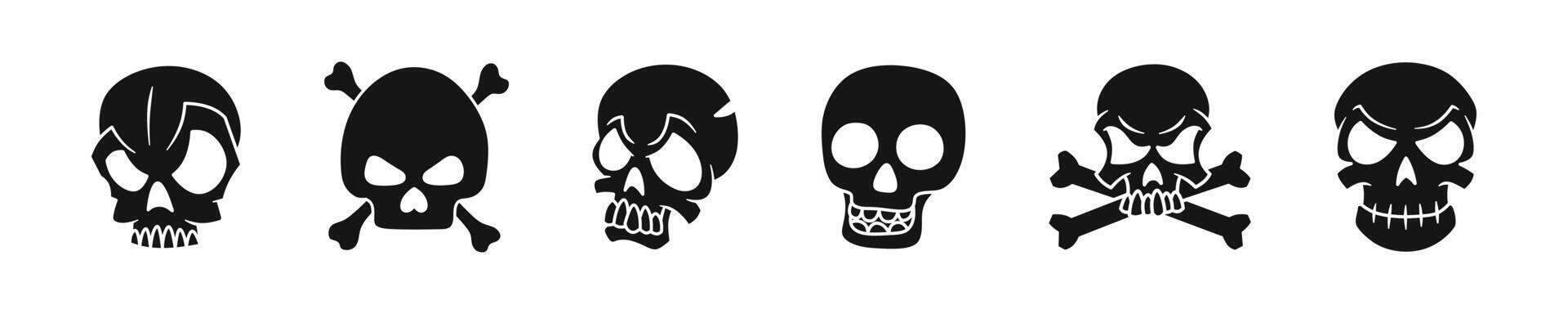 Skull cartoon style set. Skeleton head evil collection. vector
