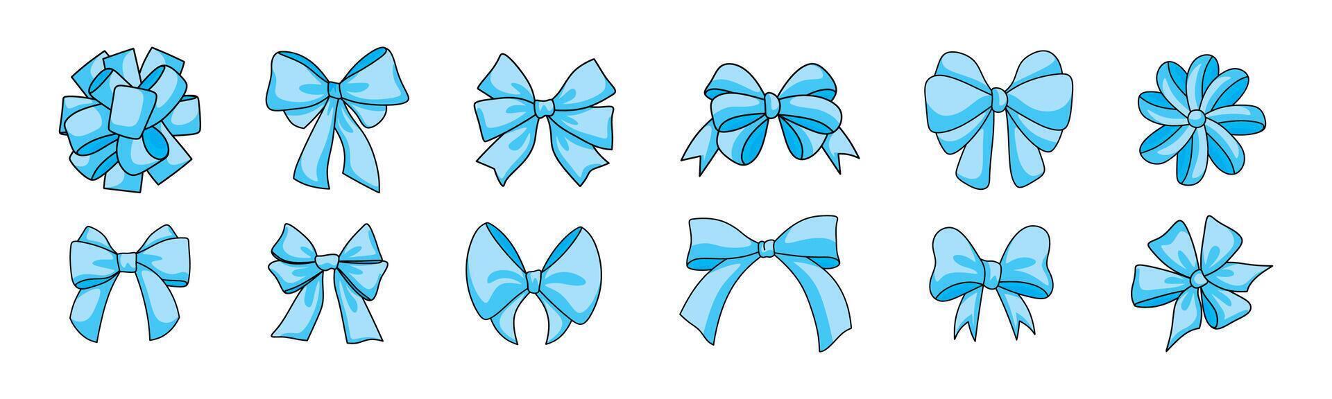 Bow festive set. Wrapping present decoration collection. vector