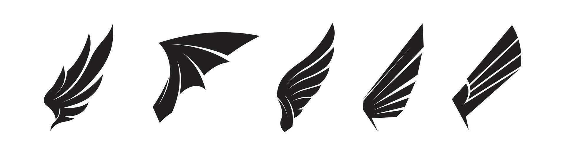 Wings logo set. Flying concept logotype. Wing abstract silhouette collection. vector