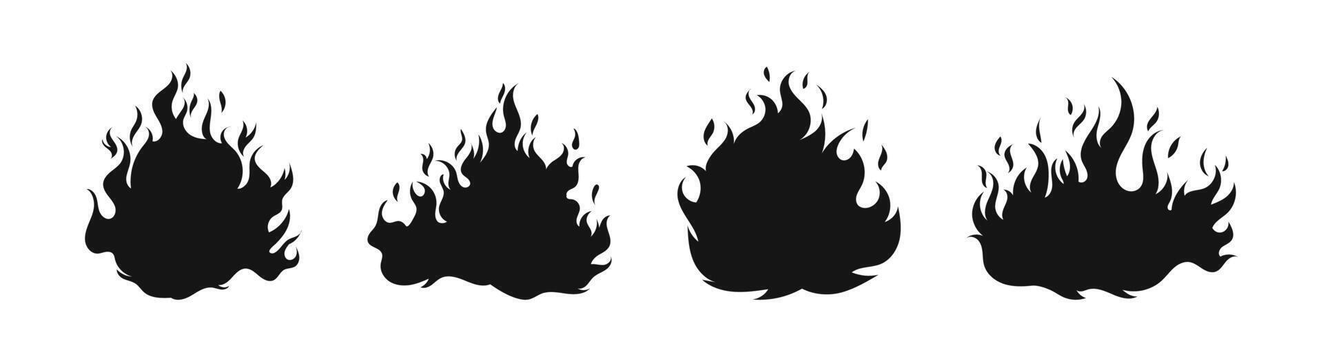 Fire silhouette set. Flame flat black collection. Fireplace burn silhouettes. vector