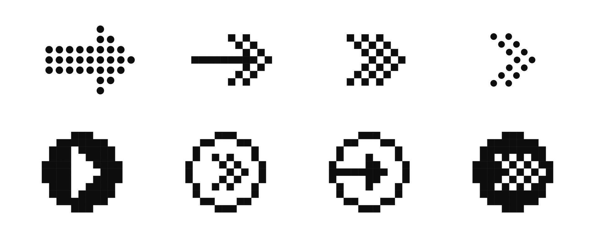 Arrow pixel icon set. Arrows pixelated icons. vector