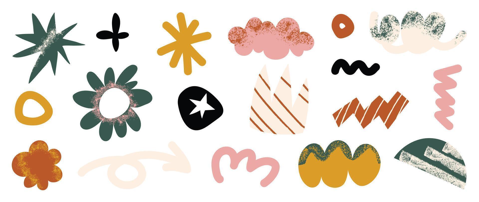 Set of abstract retro organic shapes . Collection of contemporary figure, cloud, flower, sparkle in funky groovy style. Cute hippie design element perfect for banner, print, stickers. vector
